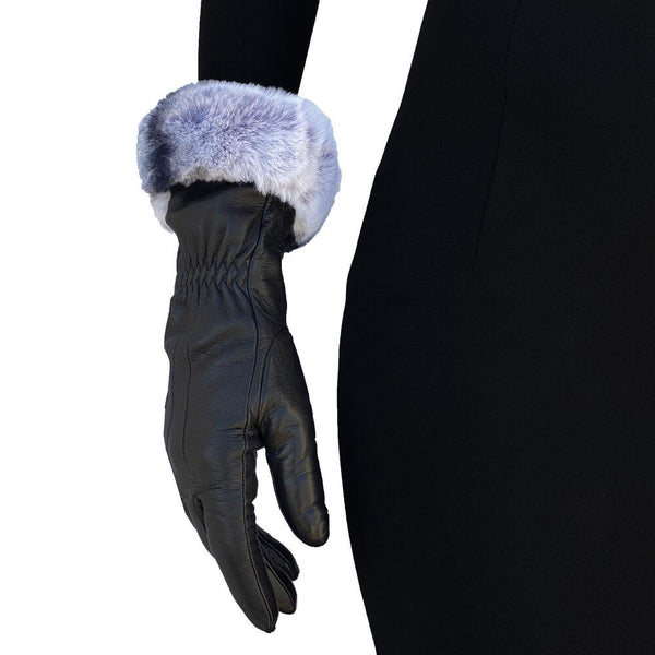Gants Femme en Cuir Doublés Cachemire avec Poignets en Fourrure de Lapin - Nikita
