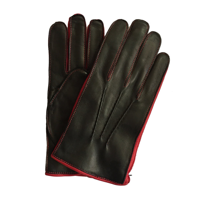 Gants en cuir doublés de cachemire pour hommes avec détails de couleur contrastée-O'Connell