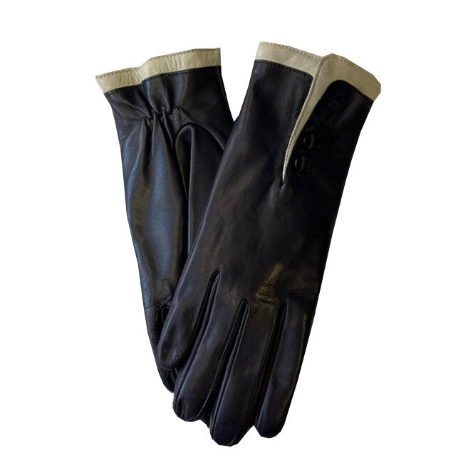 Gants en cuir doublés de fourrure pour femmes avec poignets contrastés-Maya 2