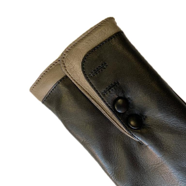 Gants en cuir doublés de fourrure pour femmes avec poignets contrastés-Maya 2