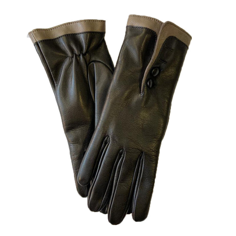 Gants en cuir doublés de fourrure pour femmes avec poignets contrastés-Maya 2