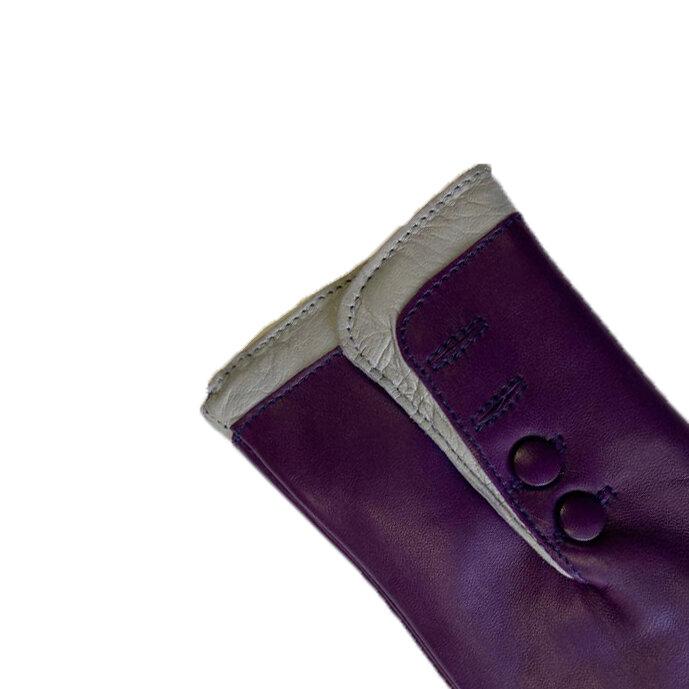 Gants en cuir doublés de fourrure pour femmes avec poignets contrastés-Maya 2