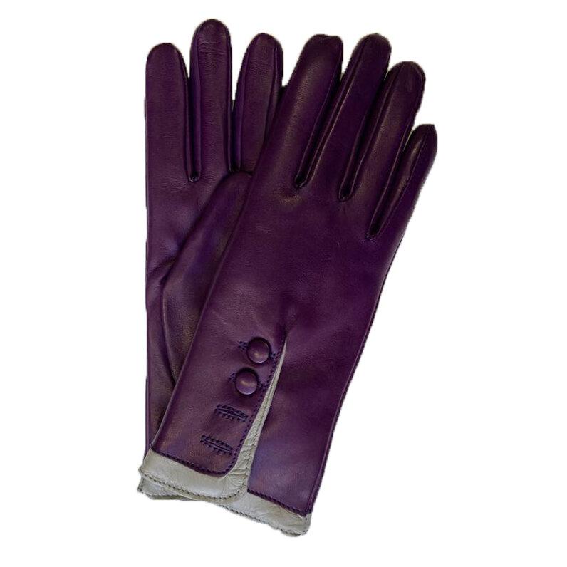 Gants en cuir doublés de fourrure pour femmes avec poignets contrastés-Maya 2