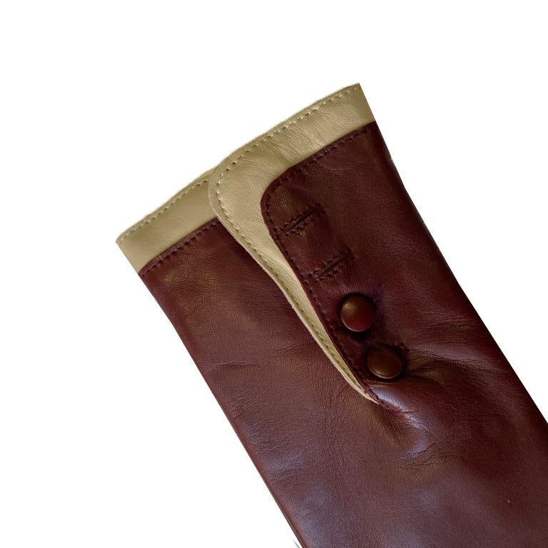 Gants en cuir doublés de fourrure pour femmes avec poignets contrastés-Maya 2