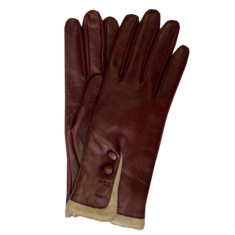 Gants en cuir doublés de fourrure pour femmes avec poignets contrastés-Maya 2
