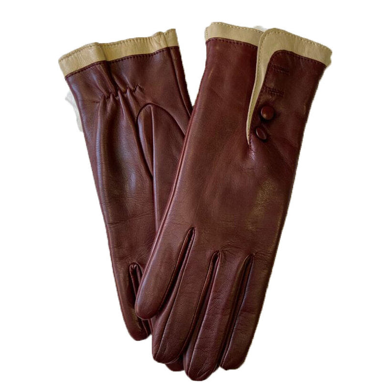 Gants en cuir doublés de fourrure pour femmes avec poignets contrastés-Maya 2