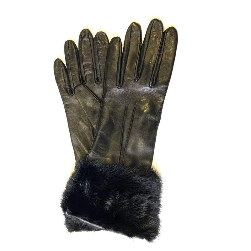 Gants Femme Cuir Doublé Soie Poignets Vison - Veronique Dart