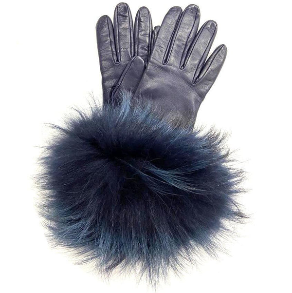 Gants en cuir d'agneau pour femme avec poignets en fourrure de renard - Veronique Massive Long