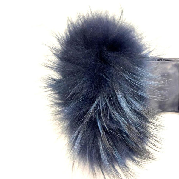 Gants en cuir d'agneau pour femme avec poignets en fourrure de renard - Veronique Massive Long