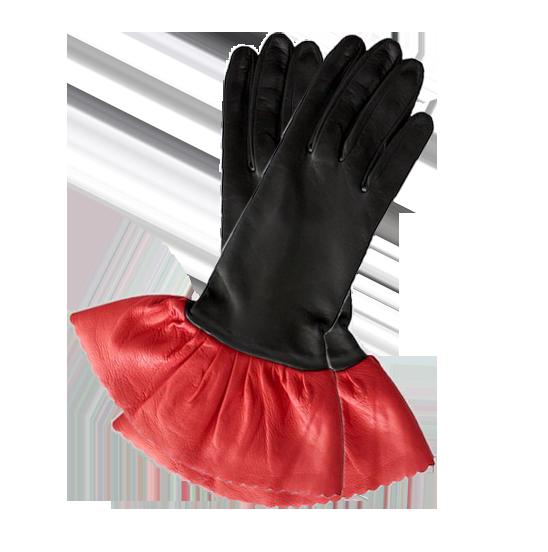 Gants en cuir contrastés doublés de soie pour femmes avec poignets à double étage-Danielle 3