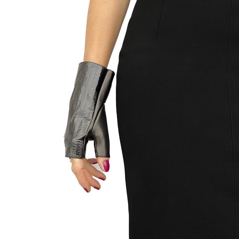 Gants en cuir classiques sans doigts pour femmes - manchette rubis