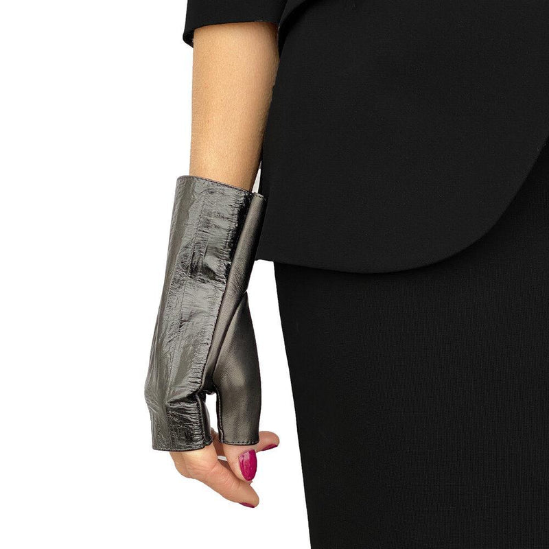Gants en cuir classiques sans doigts pour femmes - manchette rubis