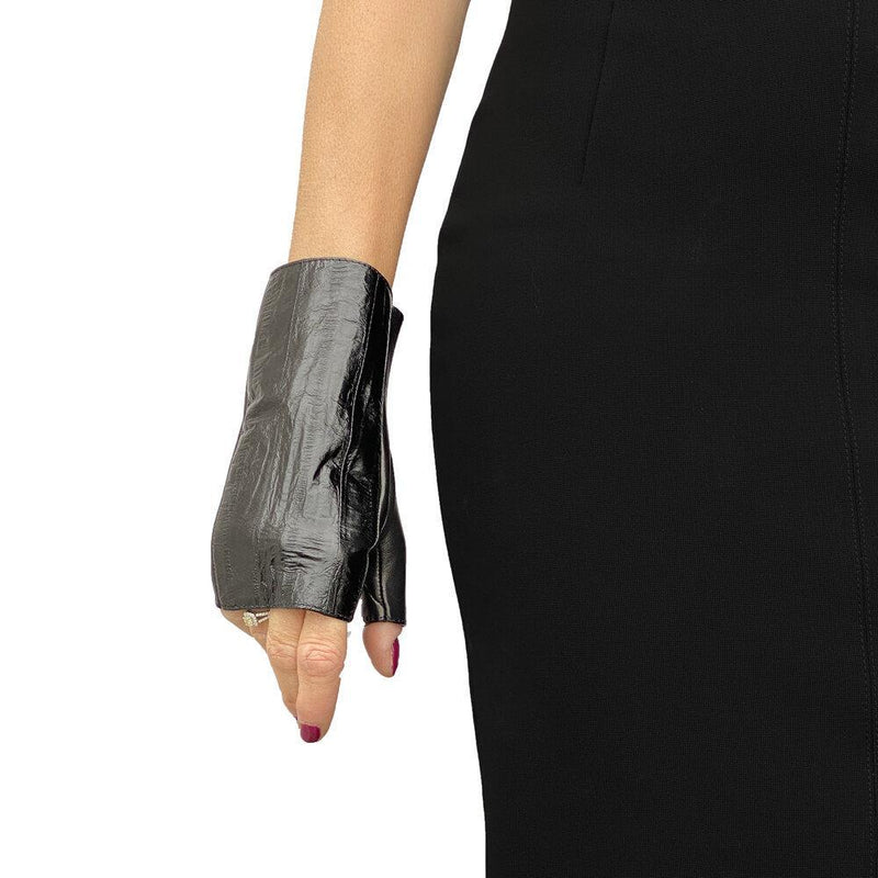 Gants en cuir classiques sans doigts pour femmes - manchette rubis