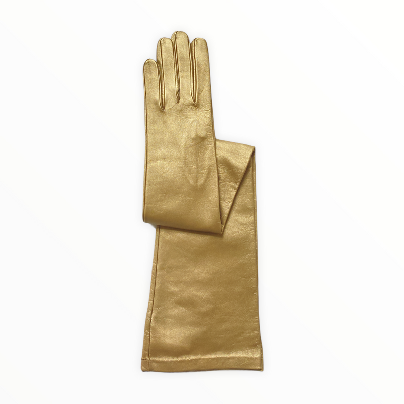 Gants d'opéra longs en cuir pour femmes - Montserrat Metallic 8bt