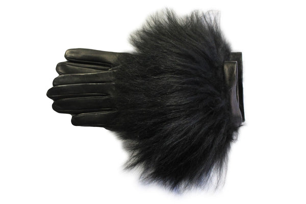 Poignets en fourrure de laine d'agneau cisaillés pour femmes - Gants en cuir - Manchette mongole énorme