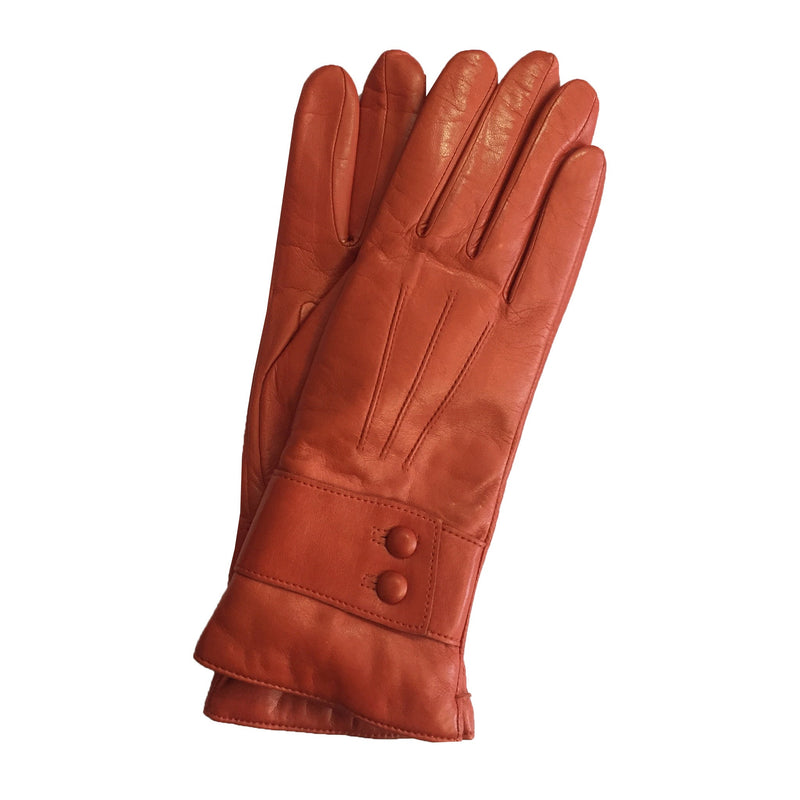 Gants Femme Cuir Doublé Cachemire Avec Bracelet Boutons.-Belle