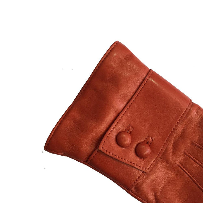 Gants Femme Cuir Doublé Cachemire Avec Bracelet Boutons.-Belle