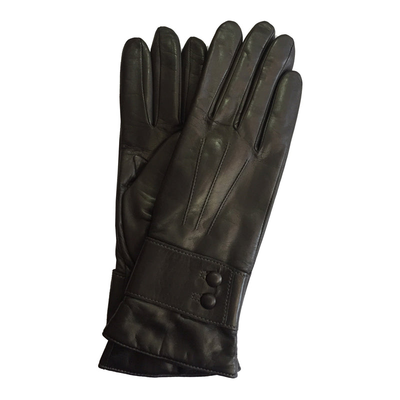Gants Femme Cuir Doublé Cachemire Avec Bracelet Boutons.-Belle