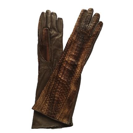 Gants d'opéra et de coude en cuir doublés de soie pour femmes - Python Cléopâtre