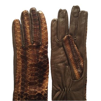 Gants d'opéra et de coude en cuir doublés de soie pour femmes - Python Cléopâtre