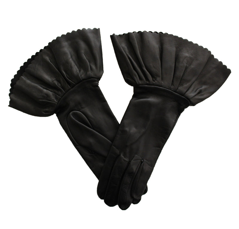 Gants en cuir contrastés doublés de soie pour femmes avec poignets à double étage-Danielle 3
