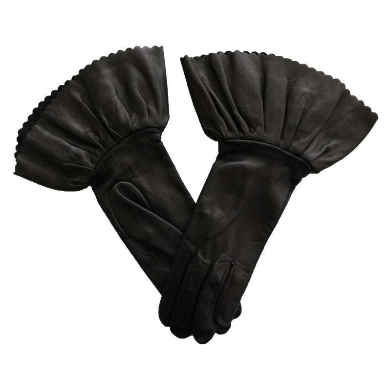 Gants en cuir contrastés doublés de soie pour femmes avec poignets à double étage-Danielle 3