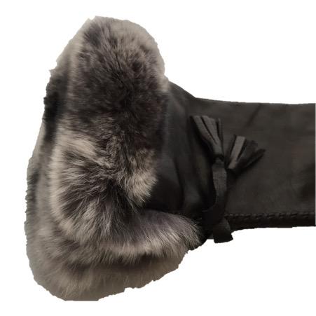 Gants Femme En Cuir Lind Soie Avec Poignets En Fourrure De Lapin-Veronique Tassel