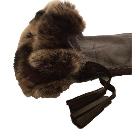 Gants Femme En Cuir Lind Soie Avec Poignets En Fourrure De Lapin-Veronique Tassel