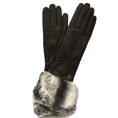Gants Femme en Cuir Doublés Cachemire avec Poignets en Fourrure de Lapin - Nikita