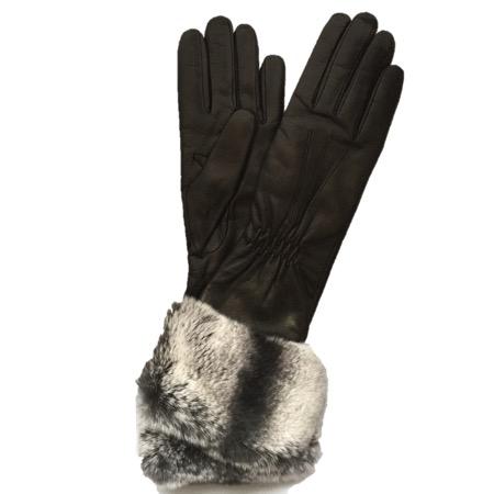 Gants Femme en Cuir Doublés Cachemire avec Poignets en Fourrure de Lapin - Nikita