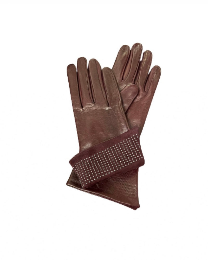 Gants en cuir doublés de soie pour femmes avec poignets cloutés -Ronnie Wood
