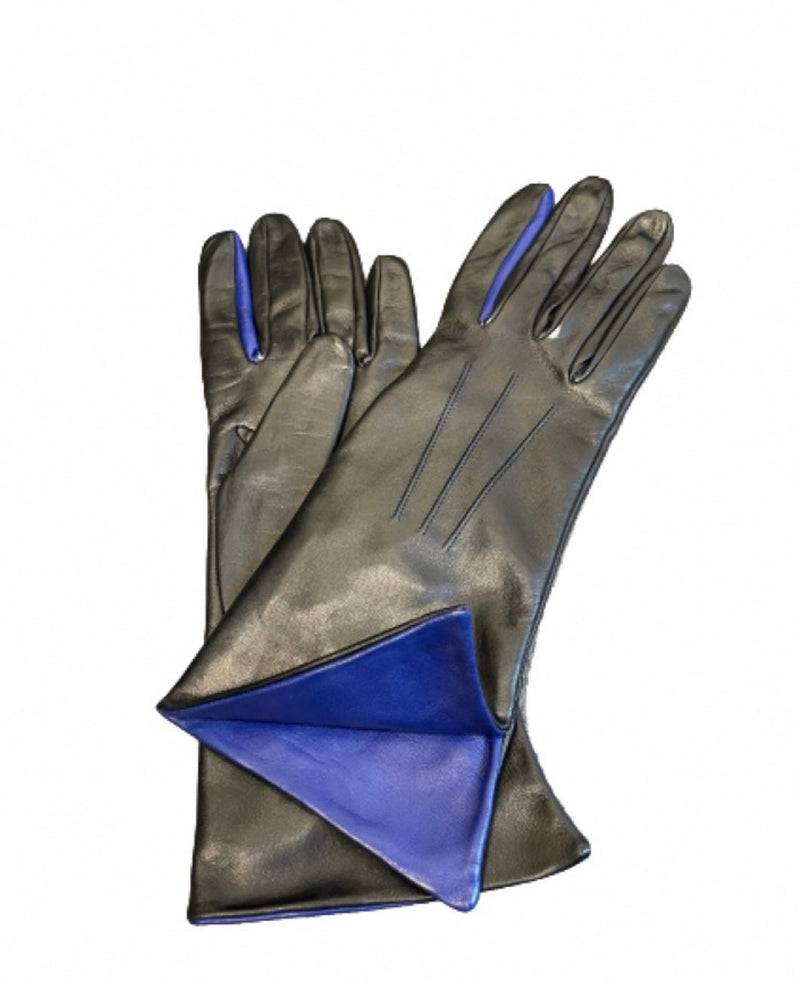 Gants contrastants en cuir doublés de soie pour femmes - Sophia