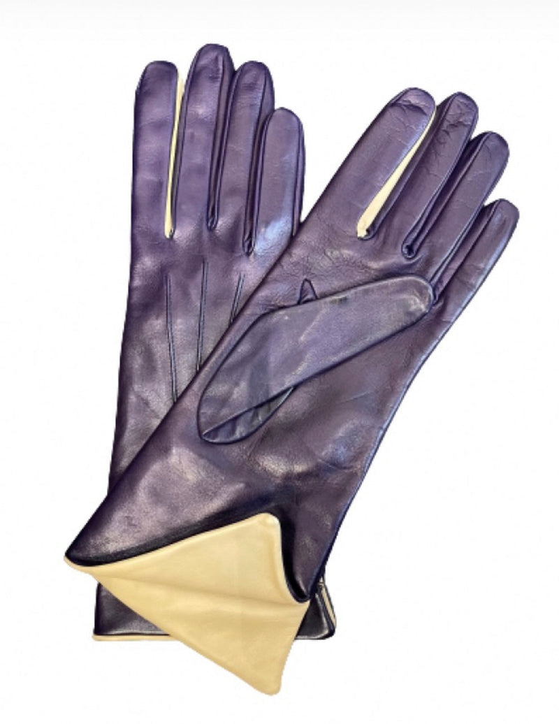 Gants contrastants en cuir doublés de soie pour femmes - Sophia