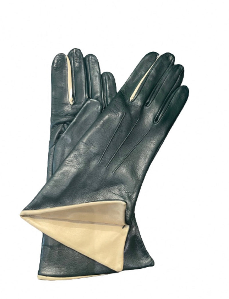 Gants contrastants en cuir doublés de soie pour femmes - Sophia