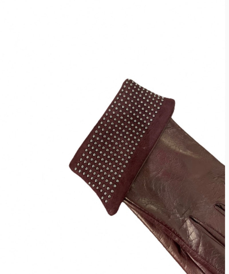 Gants en cuir doublés de soie pour femmes avec poignets cloutés -Ronnie Wood