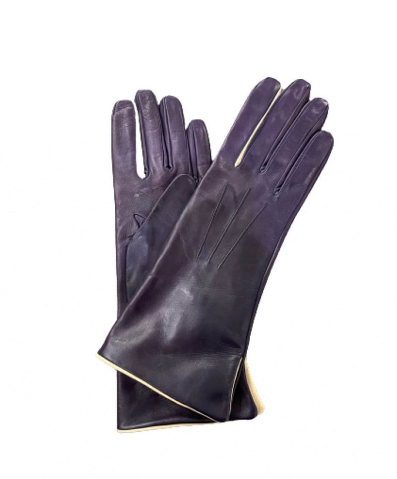 Gants contrastants en cuir doublés de soie pour femmes - Sophia