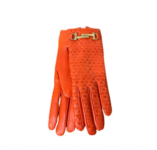 Gants en cuir nappa avec détails tissés pour femmes - Hedi