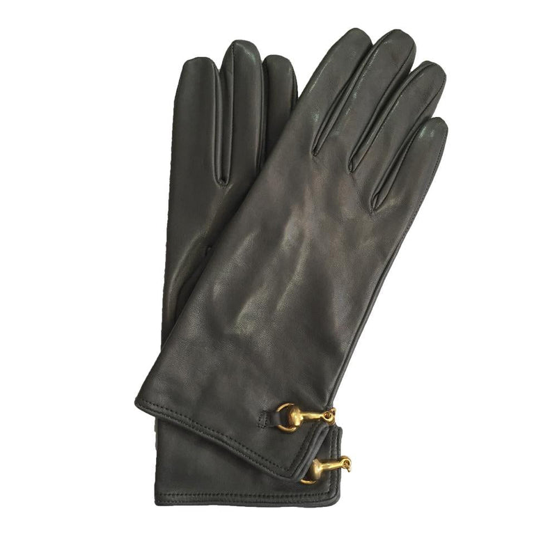Gants en cuir avec mors de cheval doublés de soie pour femmes - fermoir au dos Isabella