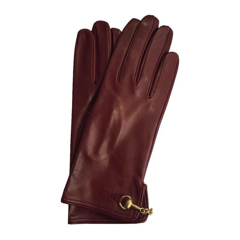Gants en cuir avec mors de cheval doublés de soie pour femmes - fermoir au dos Isabella