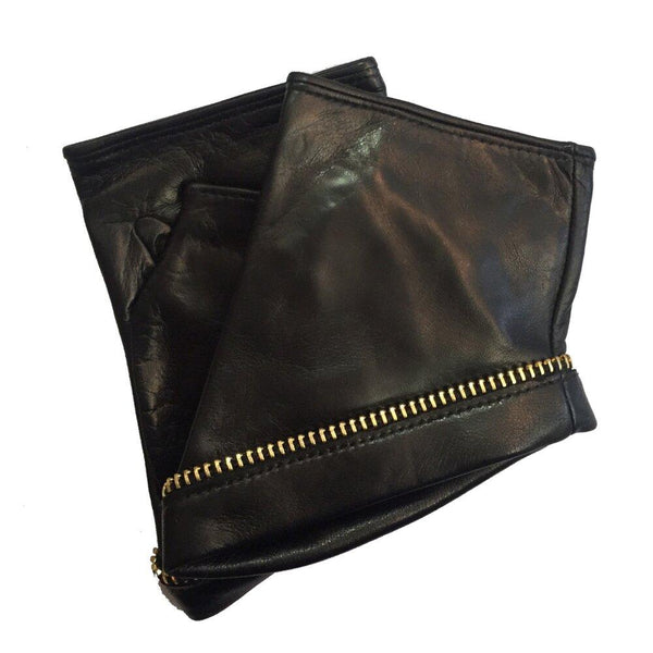 Manchette sans doigts en cuir noir pour femme - Jacqueline