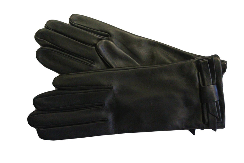 Gants femme en cuir noir avec nœud classique-Meryl