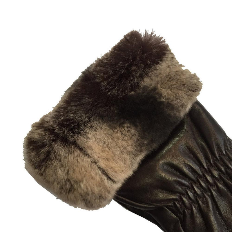 Gants Femme en Cuir Doublés Cachemire avec Poignets en Fourrure de Lapin - Nikita