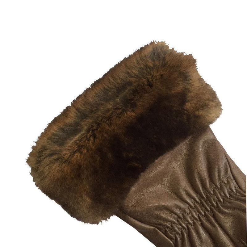 Gants Femme en Cuir Doublés Cachemire avec Poignets en Fourrure de Lapin - Nikita