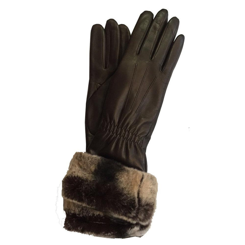Gants Femme en Cuir Doublés Cachemire avec Poignets en Fourrure de Lapin - Nikita