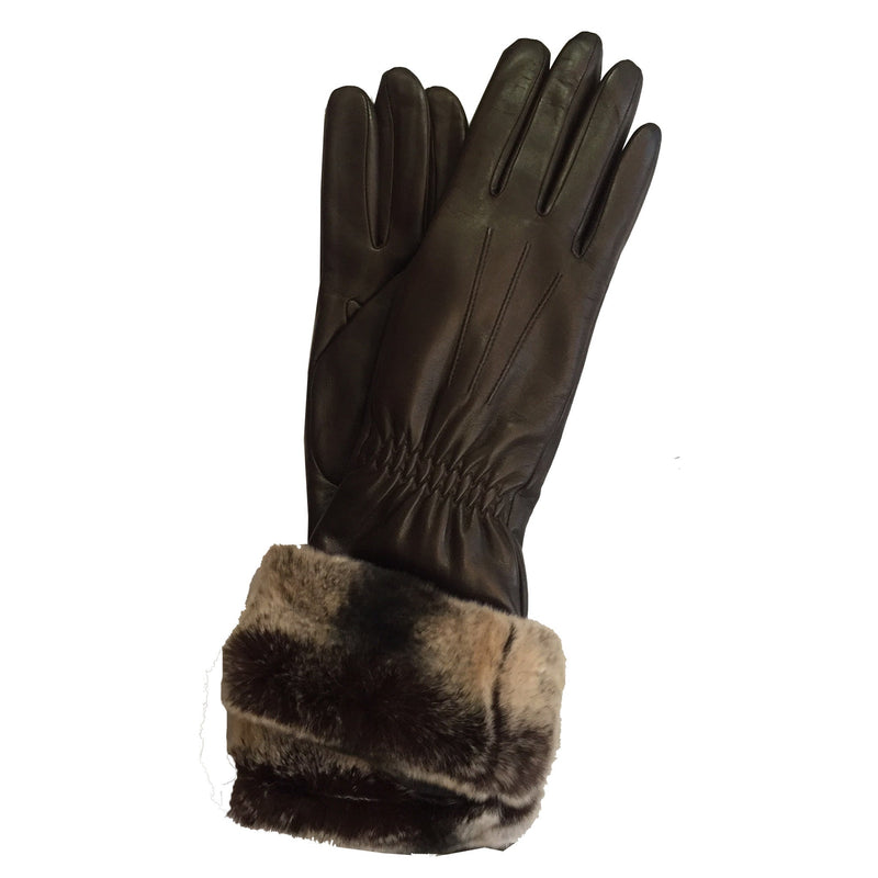 Gants Femme en Cuir Doublés Cachemire avec Poignets en Fourrure de Lapin - Nikita
