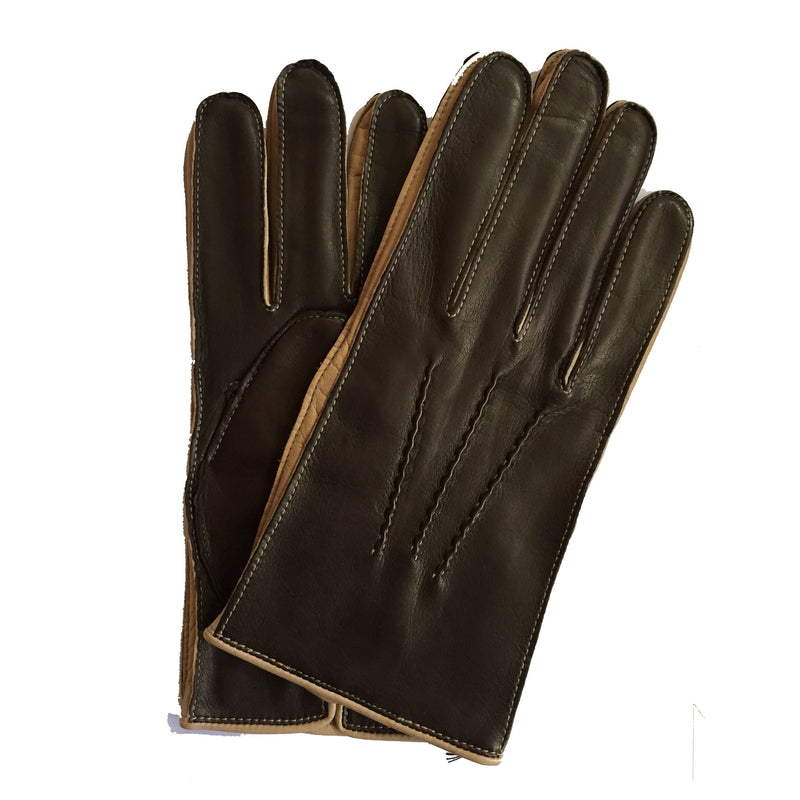 Gants en cuir doublés de cachemire pour hommes avec détails de couleur contrastée-O'Connell