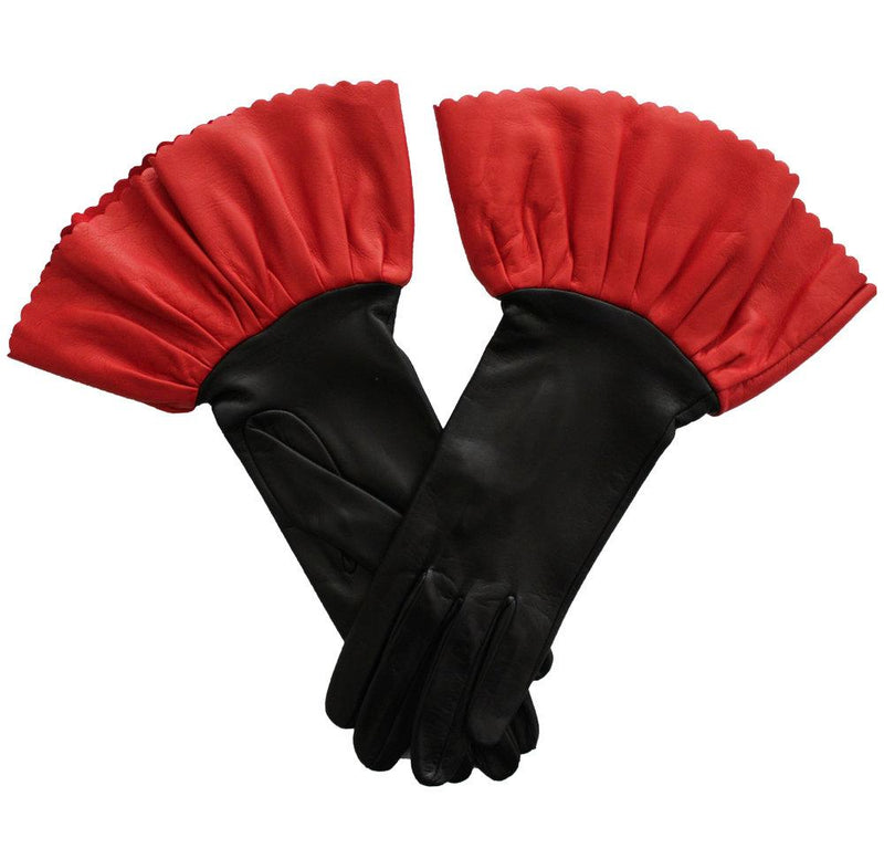 Gants en cuir contrastés doublés de soie pour femmes avec poignets à double étage-Danielle 3