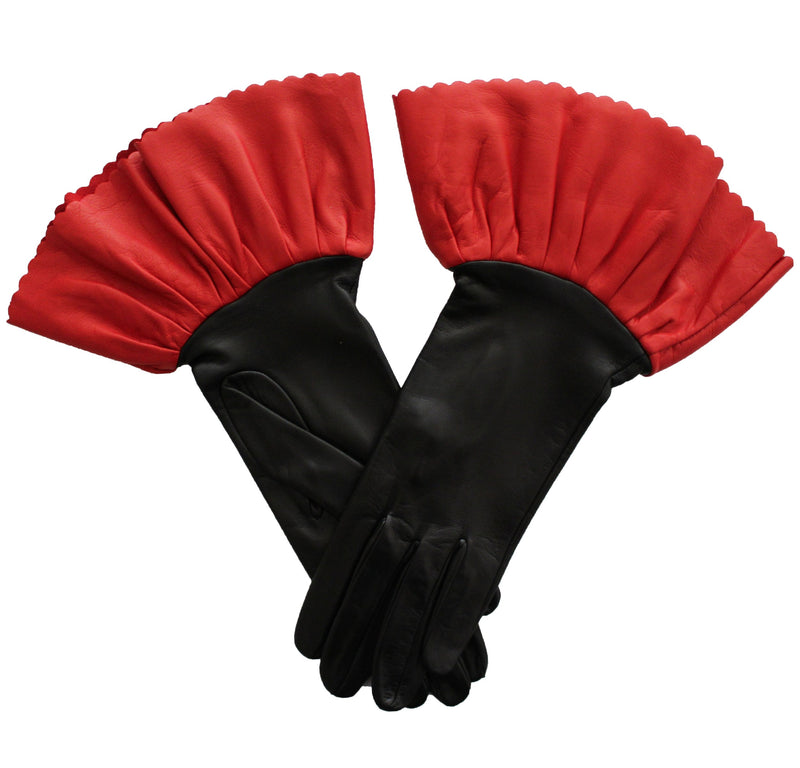 Gants en cuir contrastés doublés de soie pour femmes avec poignets à double étage-Danielle 3