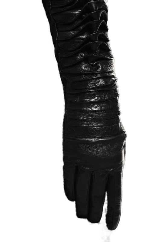 Gants longs froncés en cuir noir pour femmes - Lola Layered