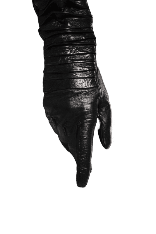 Gants longs froncés en cuir noir pour femmes - Lola Layered